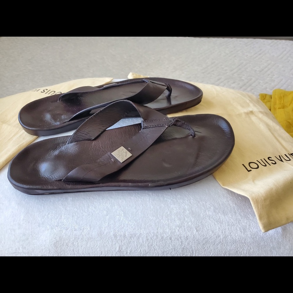 Authentic Louis Vuitton leather sandals, Men, Brown